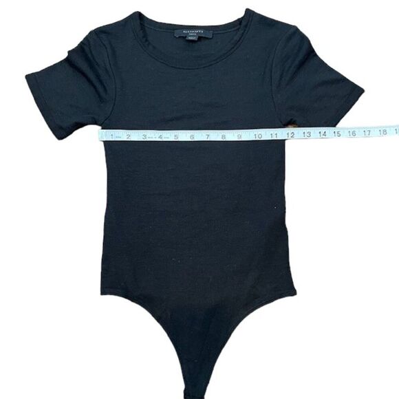 All Saints Ribbed Bodysuit Crew Neck Short Sleeve Stretch Black Size Small - Picture 2 of 8